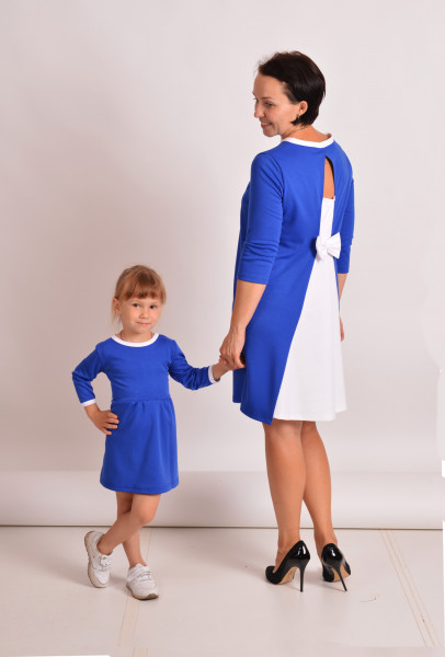 Купить Детское платье "Бантик" ДП 520 Family look (васильковый+белый) на Неженке